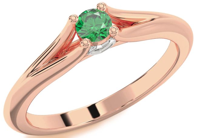 Emerald Rose Gold Silver Round Promise Ring