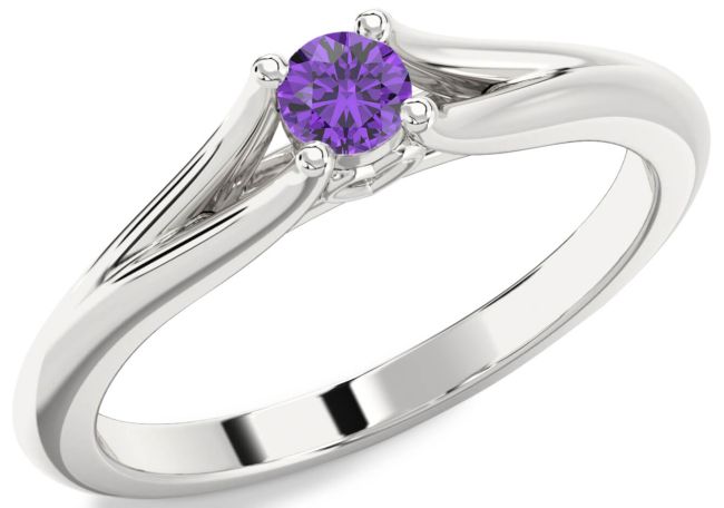 Amethyst Silver Round Promise Ring