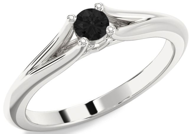 Black Diamond Silver Round Promise Ring