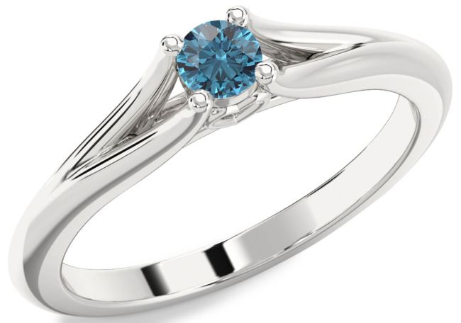 Blue Diamond Silver Round Promise Ring