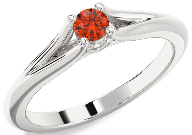 Fire Opal Silver Round Promise Ring