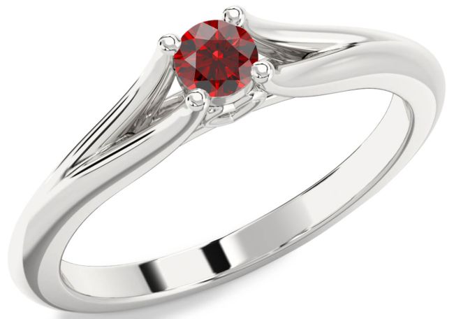 Garnet Silver Round Promise Ring
