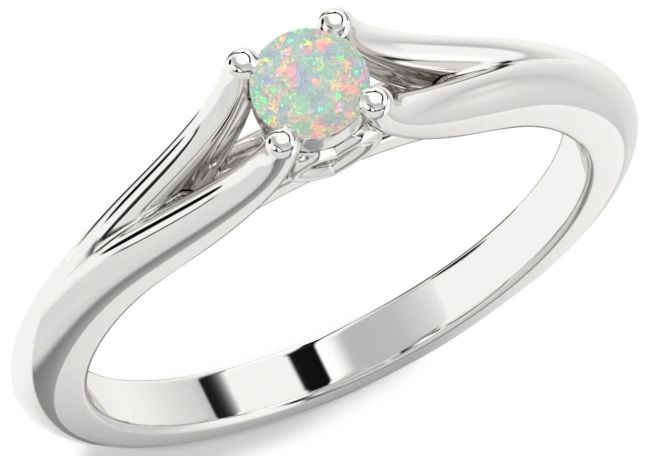 Opal Silver Round Promise Ring