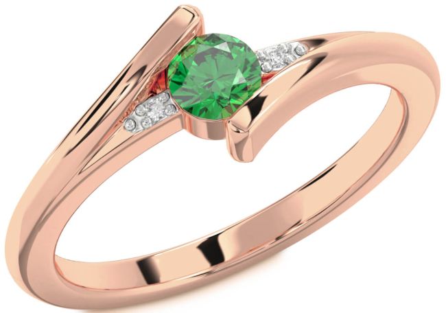 Diamond Emerald Rose Gold Round Promise Ring