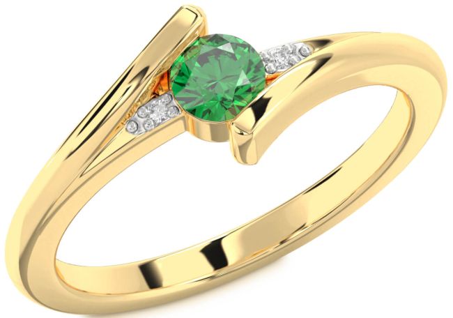 Diamond Emerald Gold Silver Round Promise Ring