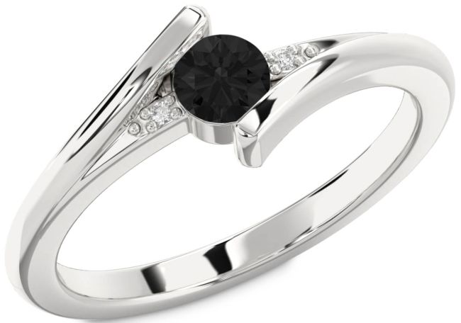 Black Diamond Silver Round Promise Ring