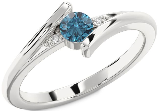 Blue Diamond Silver Round Promise Ring