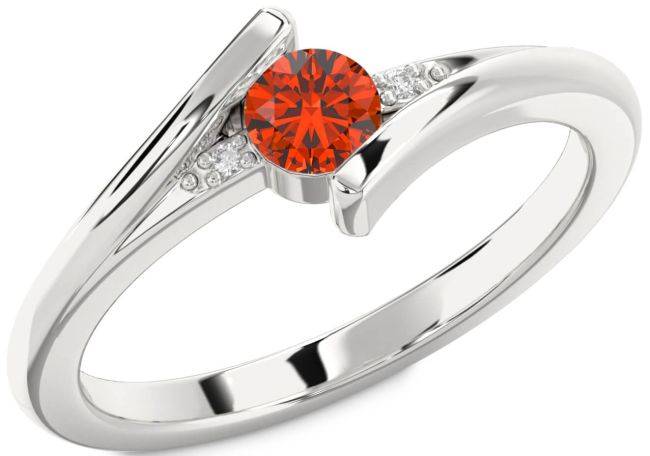 Diamond Fire Opal Silver Round Promise Ring
