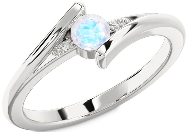 Diamond Moonstone Silver Round Promise Ring