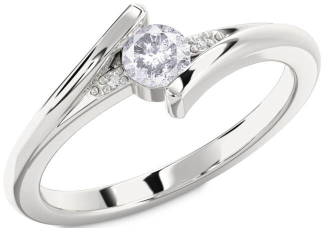 Salt & Pepper Diamond Silver Round Promise Ring