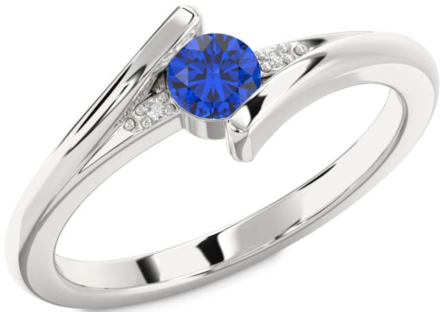 Diamond Blue Sapphire White Gold Round Promise Ring