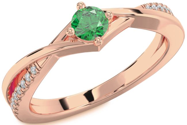 Diamond Emerald Rose Gold Silver Round Promise Ring