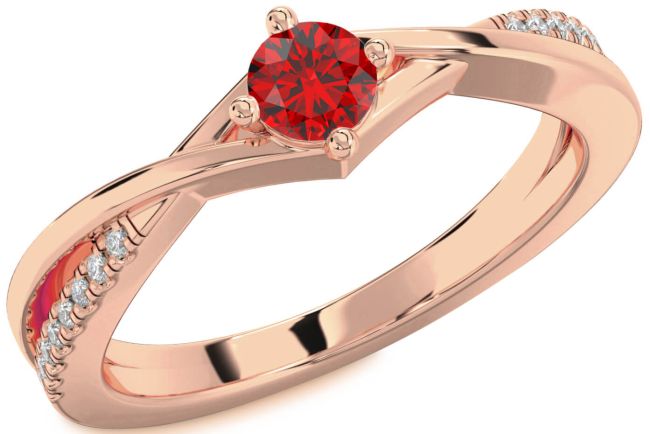 Diamond Ruby Rose Gold Round Promise Ring