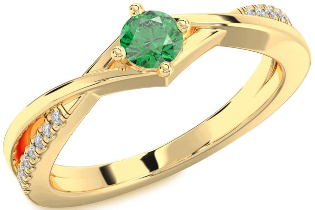 Diamond Emerald Gold Round Promise Ring