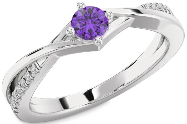 Diamond Amethyst Silver Round Promise Ring