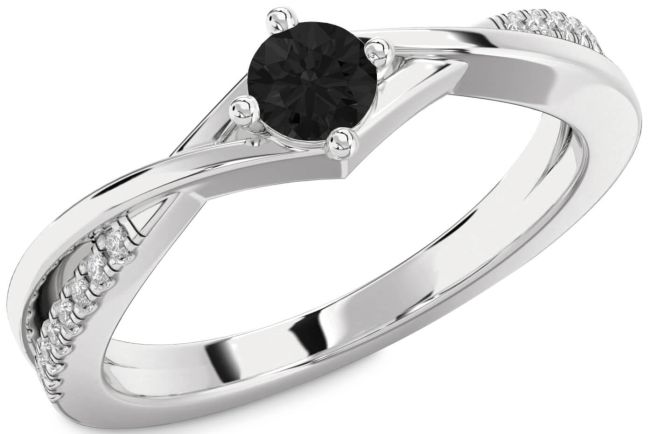 Black Diamond Silver Round Promise Ring