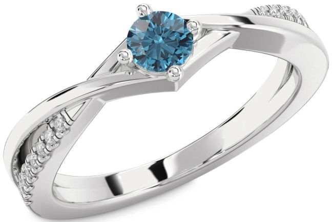 Blue Diamond Silver Round Promise Ring