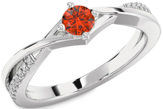 Diamond Fire Opal Silver Round Promise Ring