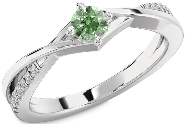 Green Diamond Silver Round Promise Ring