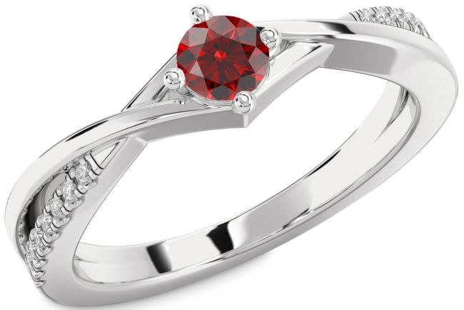 Diamond Garnet Silver Round Promise Ring