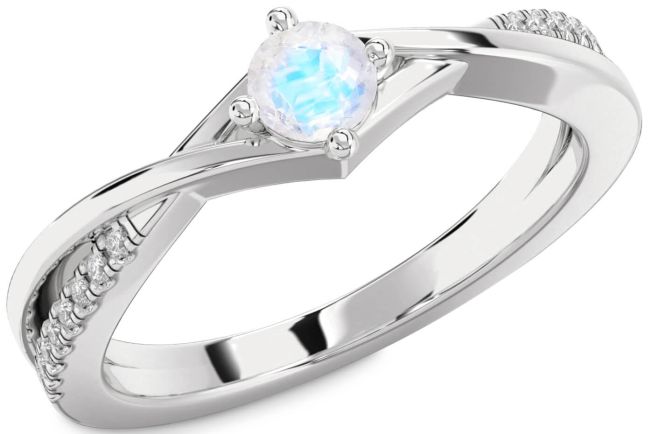 Diamond Moonstone Silver Round Promise Ring