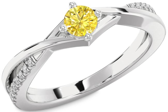 Yellow Diamond Silver Round Promise Ring
