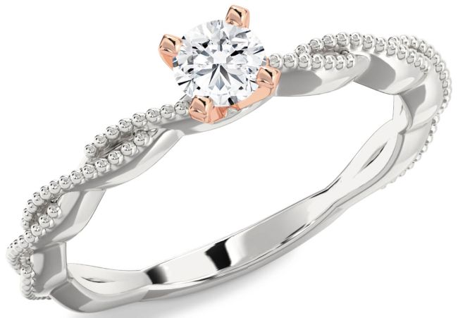 Diamond Platinum & Rose Gold Knot Round Promise Ring