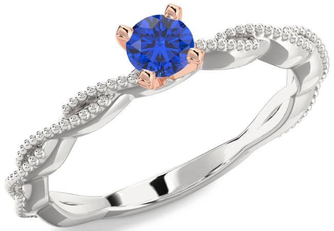 Blue Sapphire Rose Gold Silver Knot Round Promise Ring