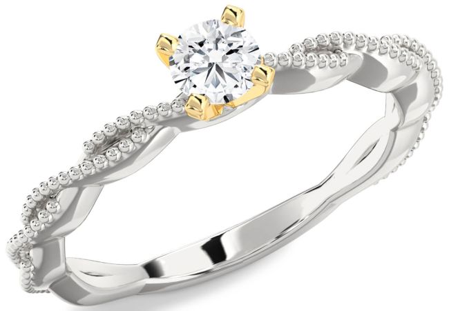 Diamond White Yellow Gold Knot Round Promise Ring