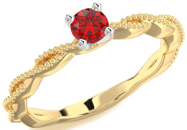 Ruby Gold Silver Knot Round Promise Ring