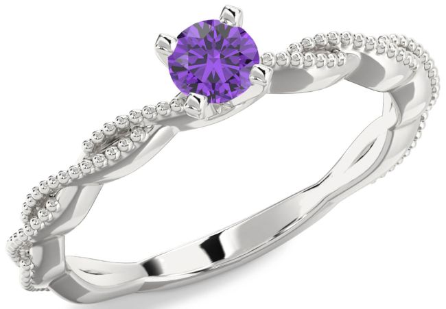 Amethyst Silver Knot Round Promise Ring