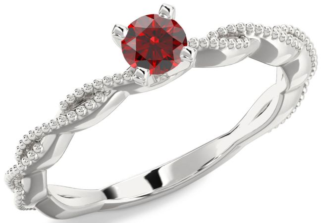 Garnet Silver Knot Round Promise Ring
