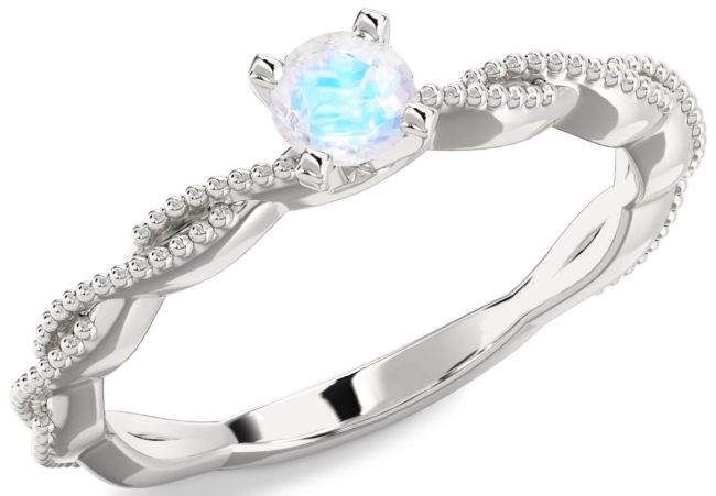 Moonstone Silver Knot Round Promise Ring