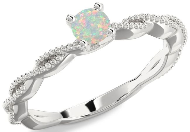 Opal Silver Knot Round Promise Ring