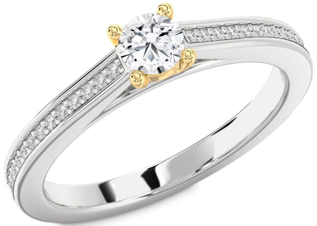 Diamond White Yellow Gold Round Pave Promise Ring