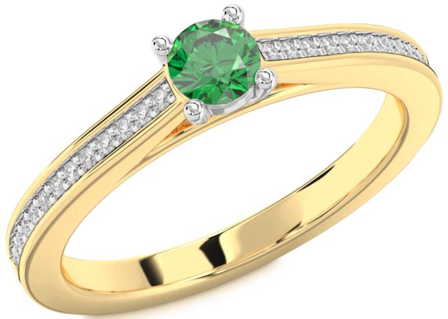 Diamond Emerald Gold Silver Round Pave Promise Ring
