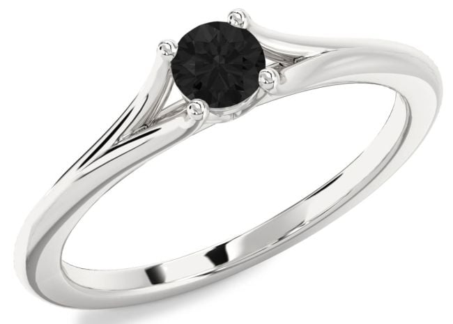 Black Diamond Silver Round Promise Ring