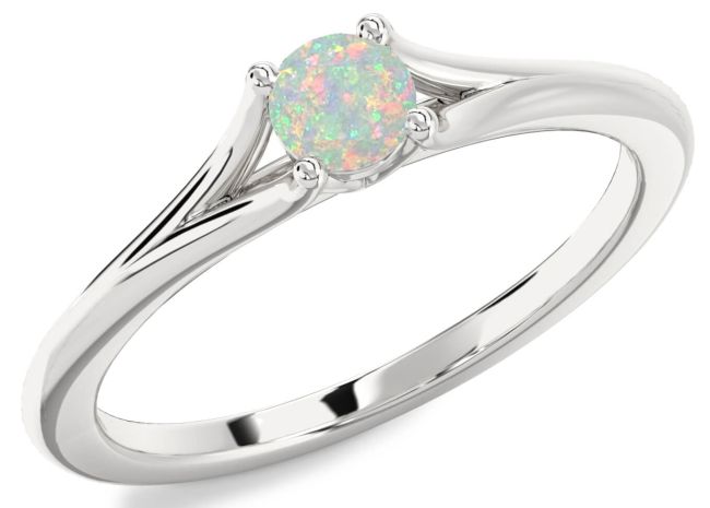 Opal Silver Round Promise Ring