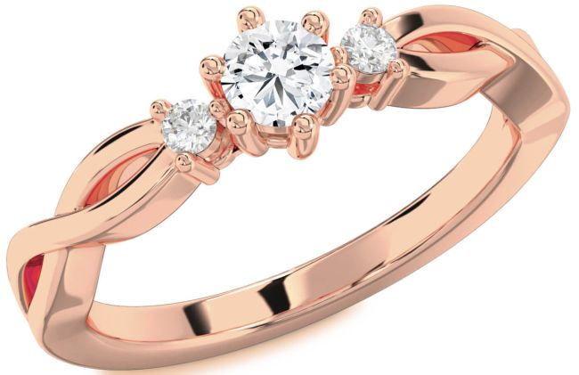 Diamond Rose Gold Knot Round Three Stone Engagement Ring