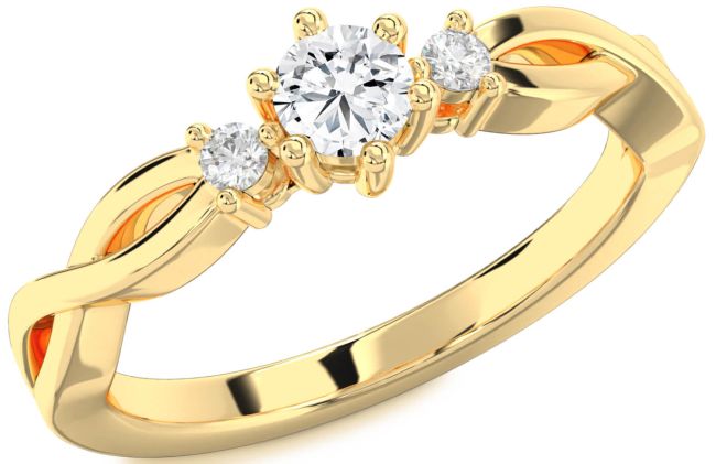 Diamond Gold Knot Round Three Stone Engagement Ring