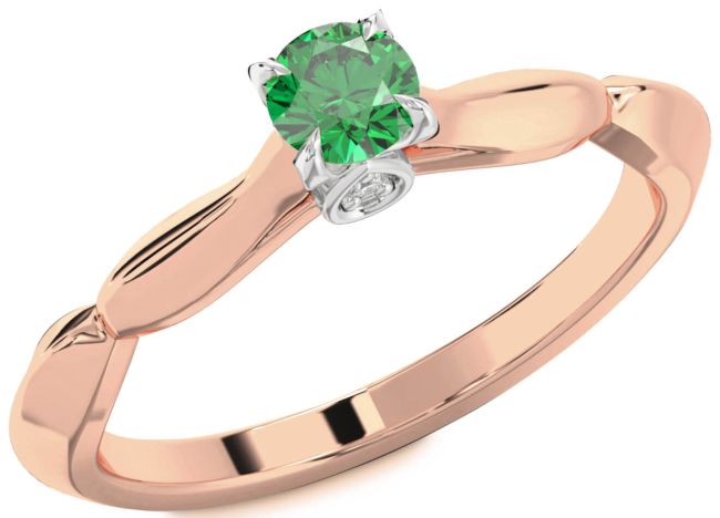 Diamond Emerald Rose Gold Silver Round Promise Ring