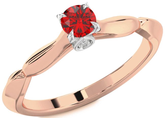 Diamond Ruby White Rose Gold Round Promise Ring