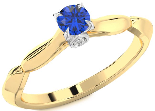 Diamond Blue Sapphire Gold Silver Round Promise Ring