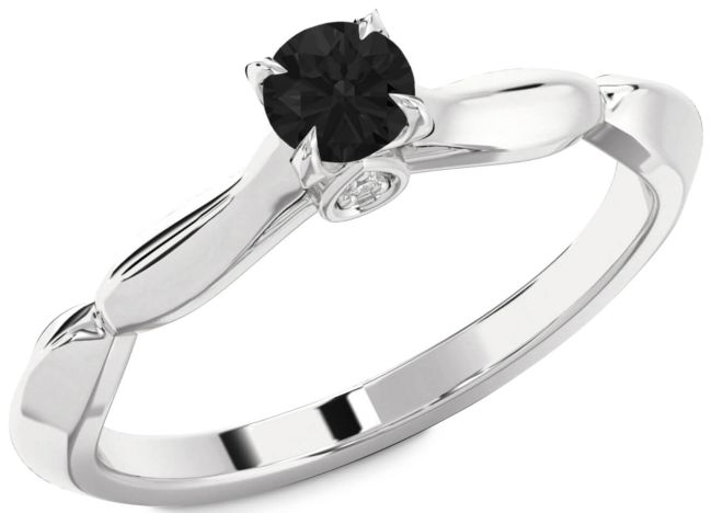 Black Diamond Silver Round Promise Ring