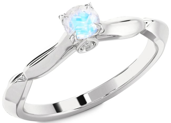 Diamond Moonstone Silver Round Promise Ring