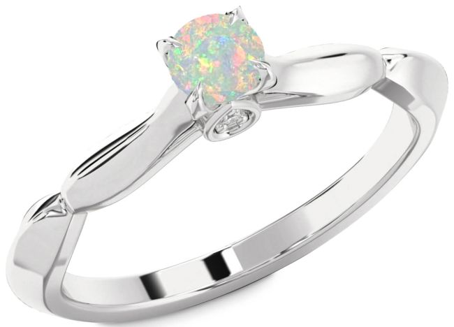 Diamond Opal Silver Round Promise Ring