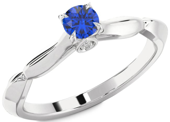 Diamond Blue Sapphire Platinum Round Promise Ring