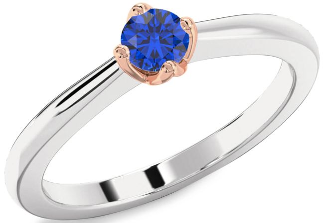 Blue Sapphire Platinum & Rose Gold Round Promise Ring