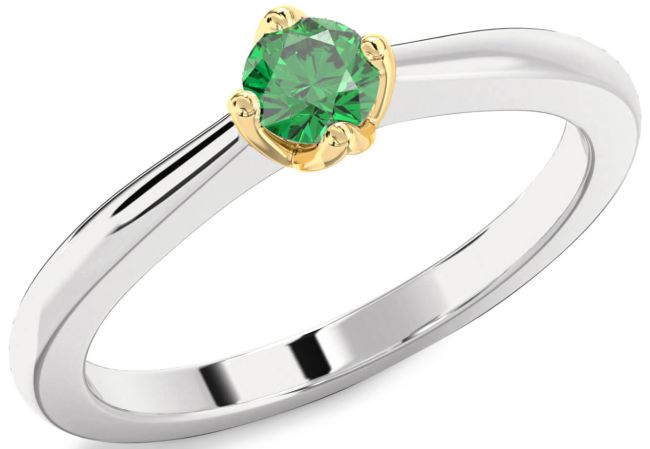 Emerald White Yellow Gold Round Promise Ring