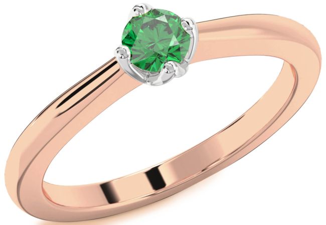 Emerald Rose Gold Silver Round Promise Ring